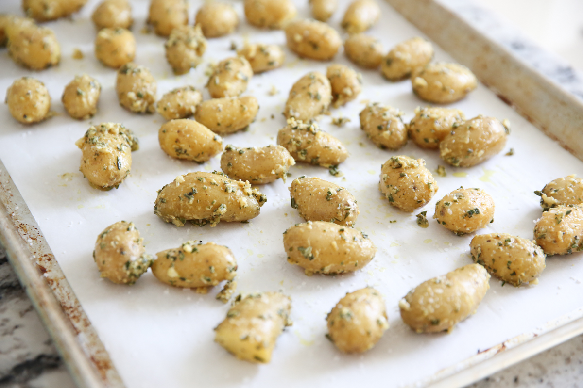 potatoes on a baking sheet