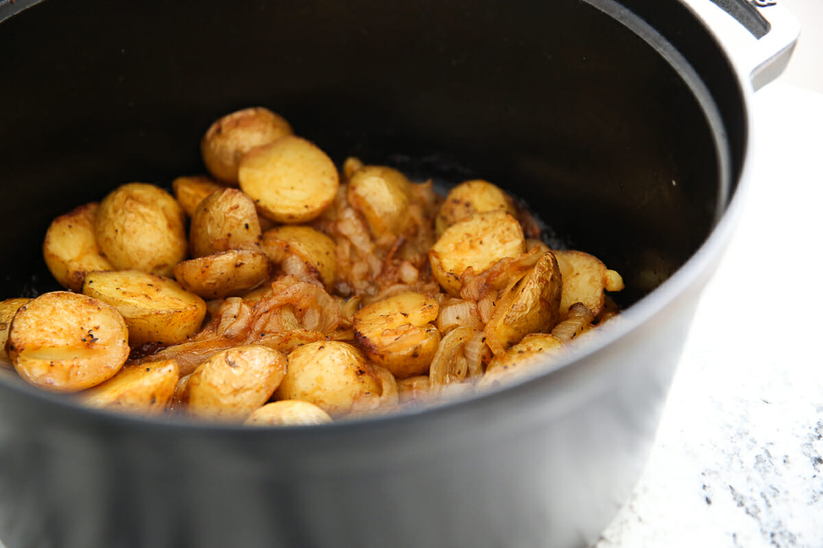 Potatoes and Onions in dutch oven