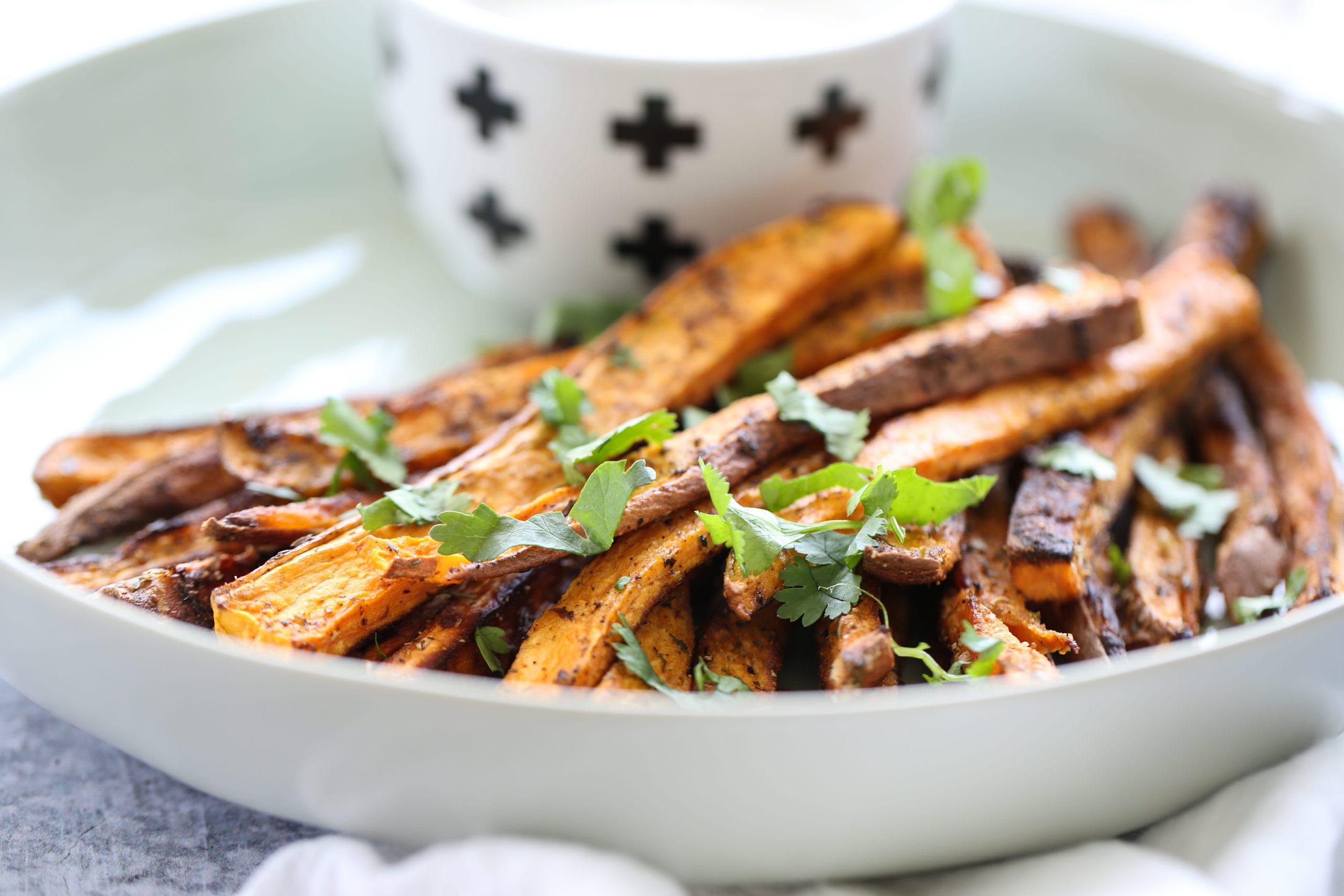 Baked Candy Potato Fries with Honey-Lime Dip