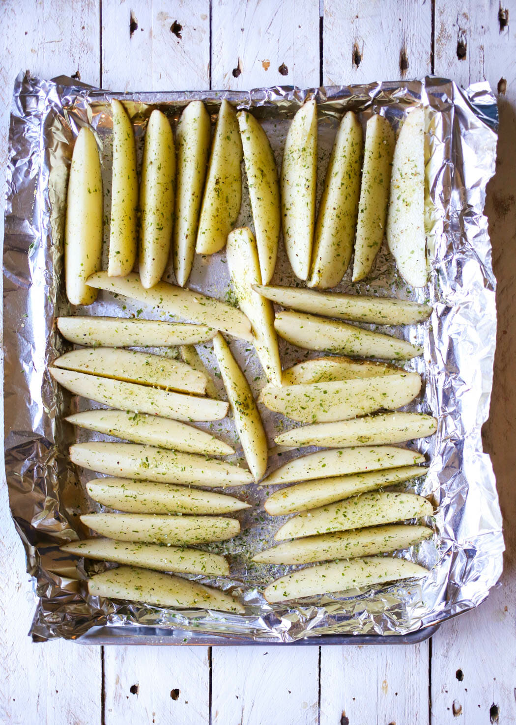 Oven wedges on baking sheet